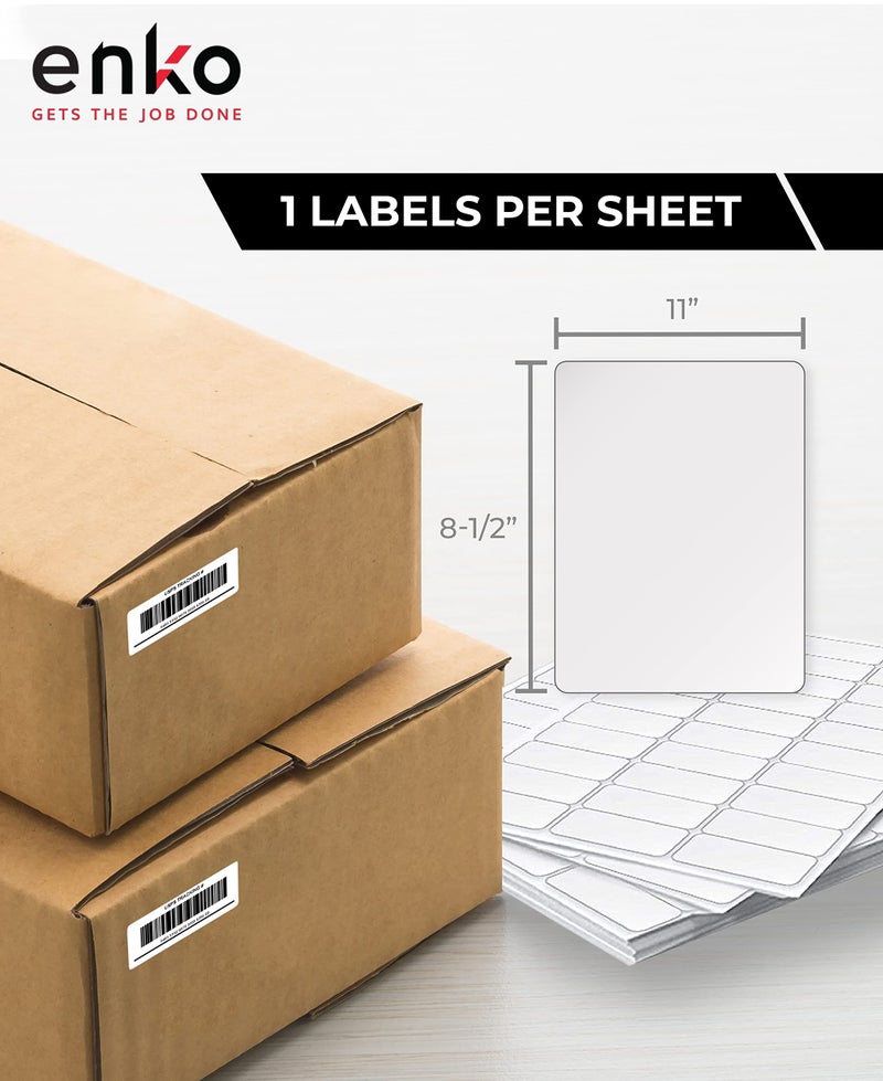enKo Products enKo 8-1/2 x 11 Inch Label - White Blank - 1 Per Sheet Full Shipping Address Labels for Laser Inkjet Printer (100 Sheets, 100 Labels) - Image 2